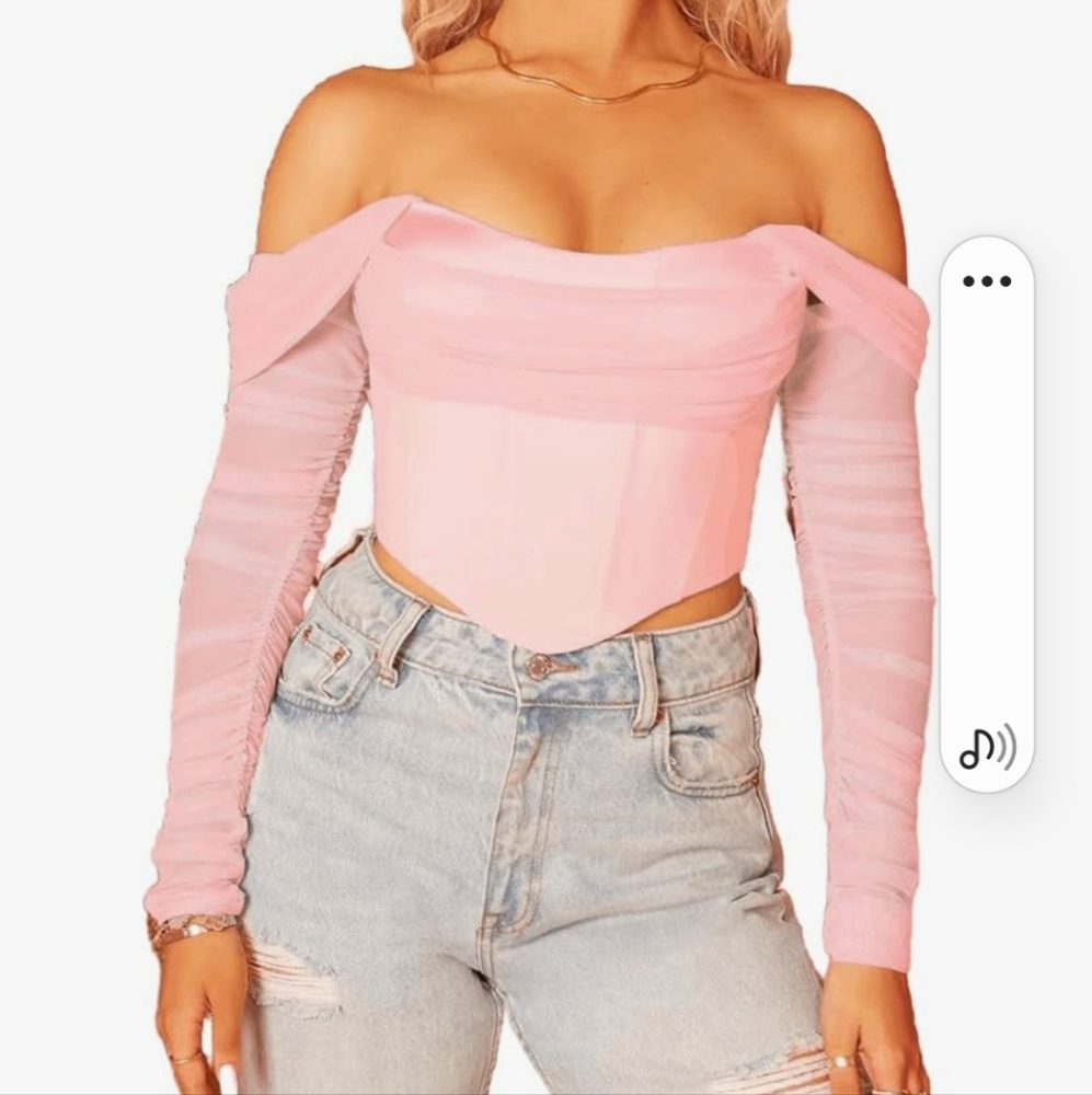 Womens Corset Crop Tops Long Sleeve Off Shoulder Shirts Xl